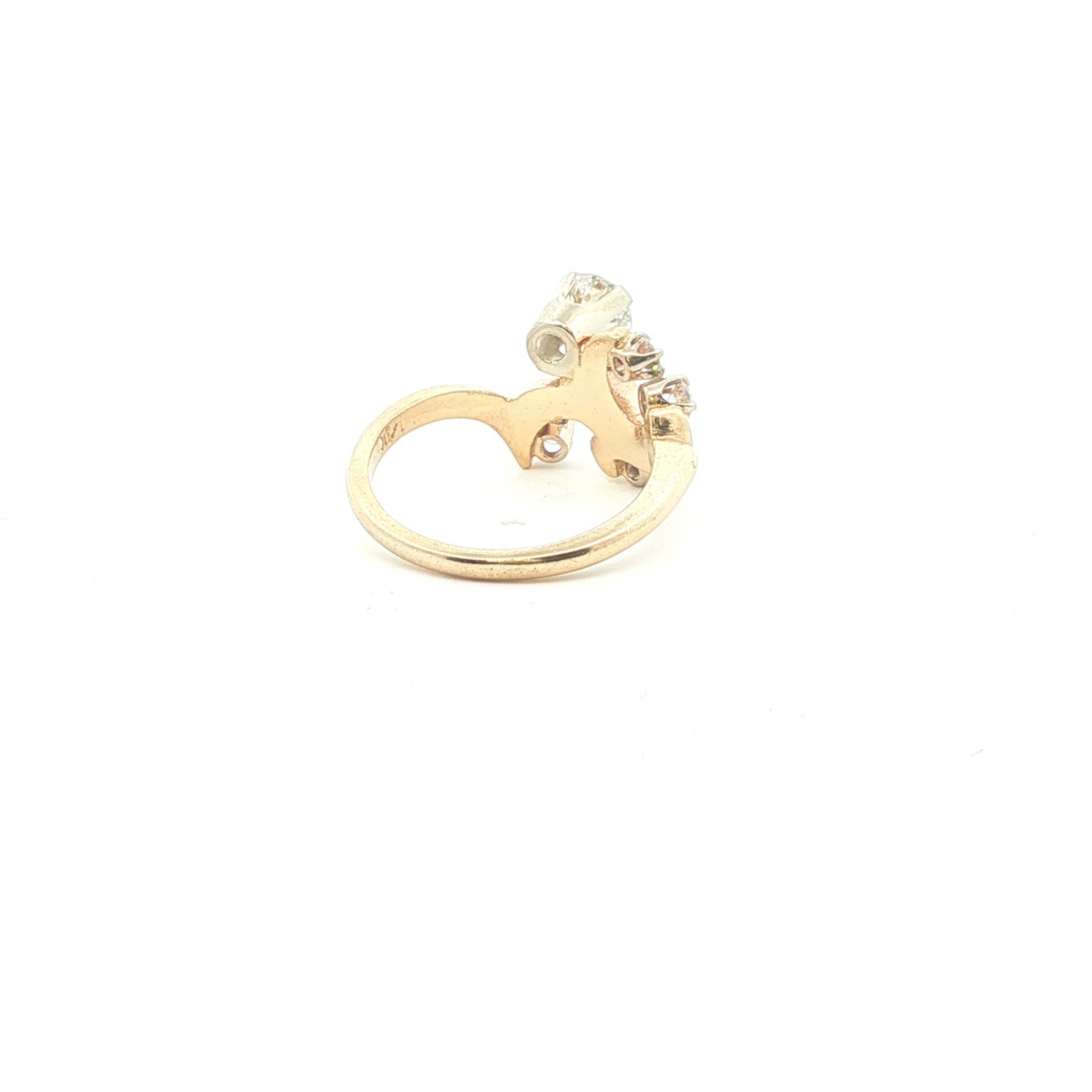 14K Yellow Gold Diamond Swirl Ring 1–1.25 CT Center Size 6.75 Vintage Style