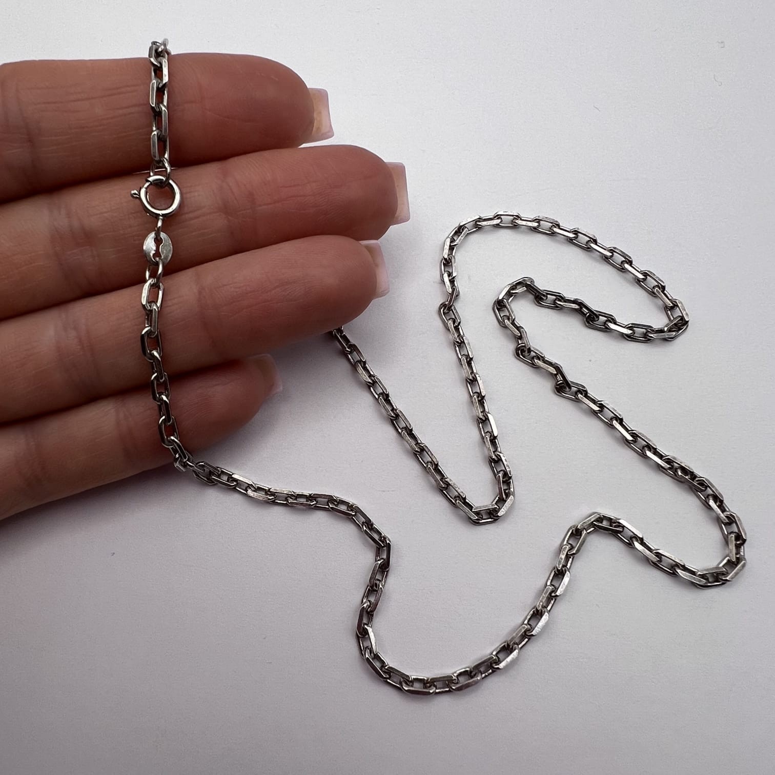 Vintage 925 Sterling Silver Chain Necklace Solid Link Design Marked 10.4g Fine J