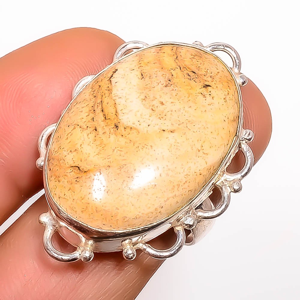 Natural Picture Jasper – Oregon Gemstone 925 Silver Plated Ring s.8 TR508-1244