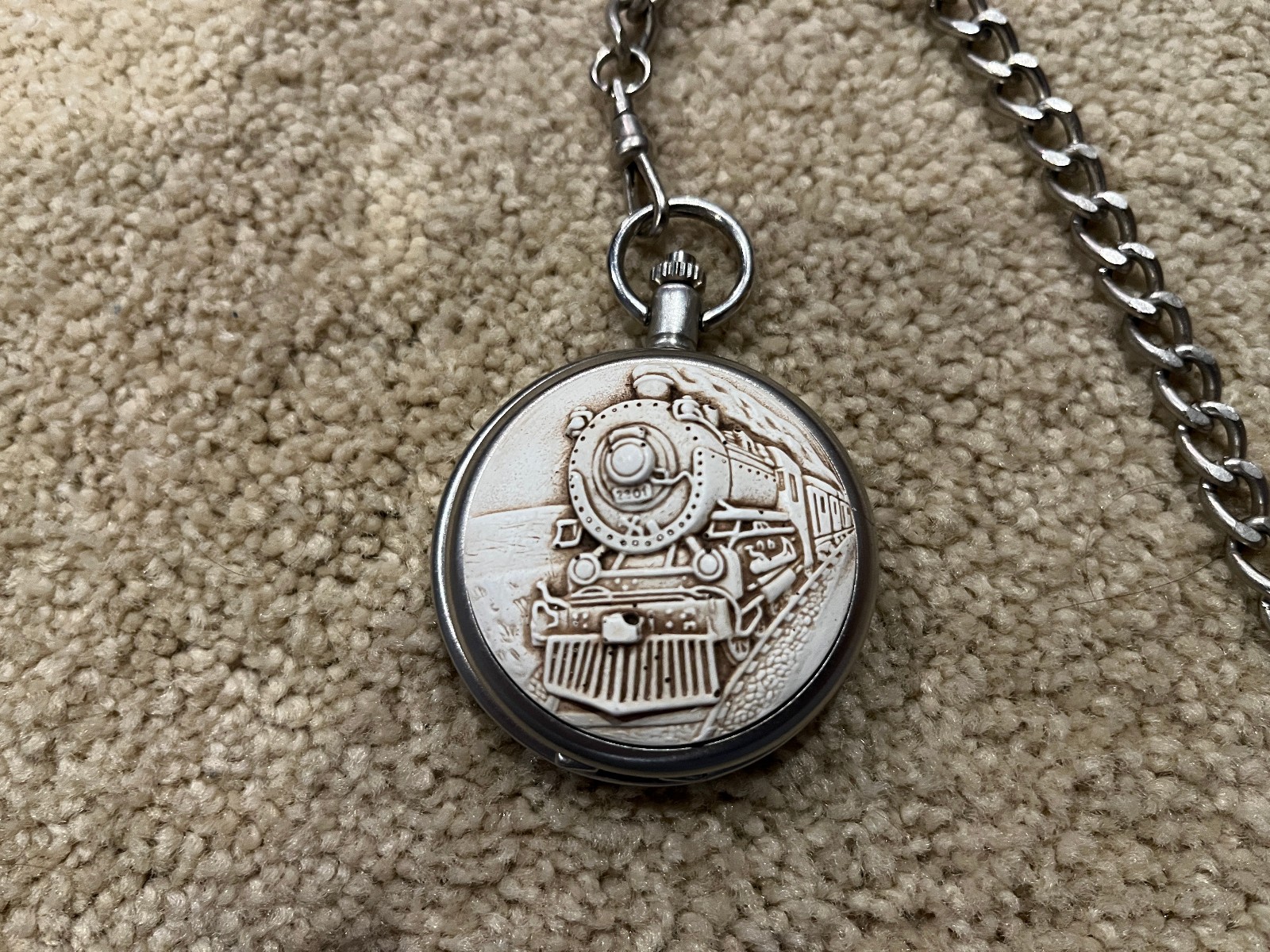 Cedar Creek Railroad Train Pocket Watch Quartz Japan Movement NEEDS BATTERY