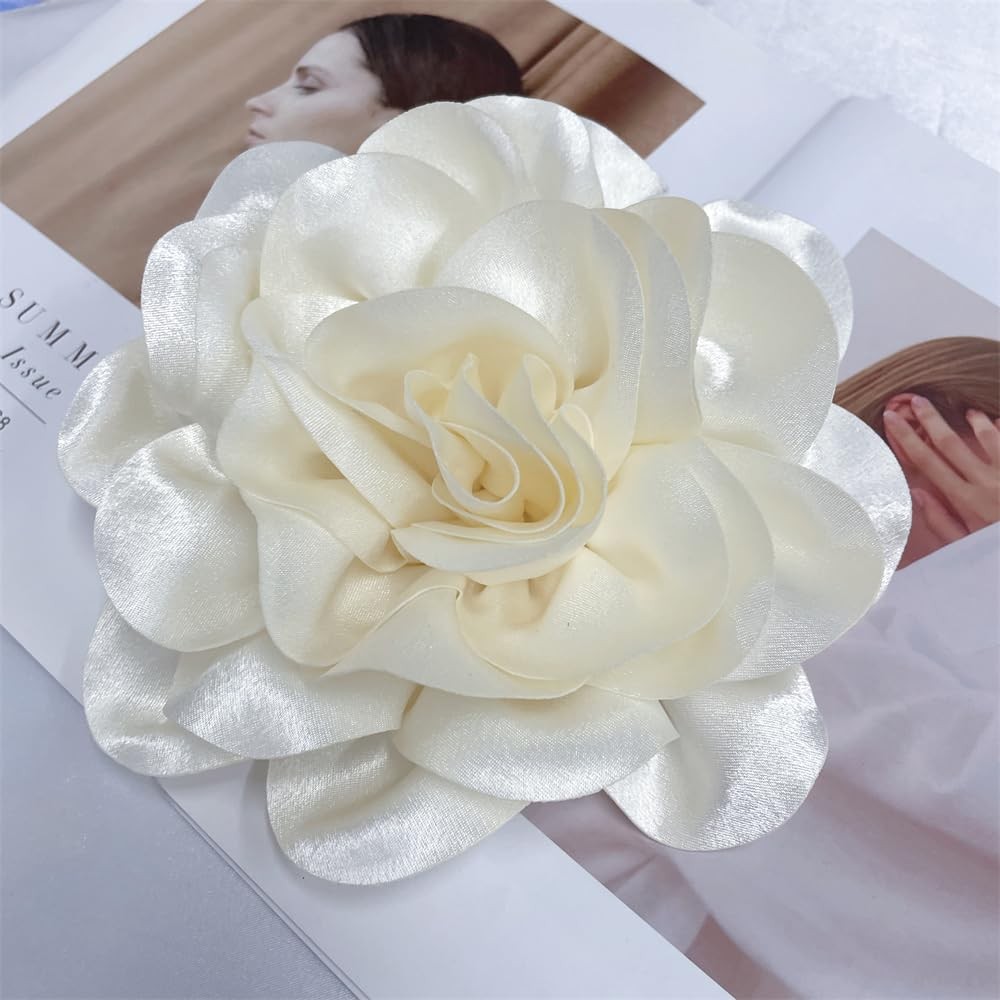 Satin Fabric Rose Flower Extra Large Big Brooches Lapel Pins Silk Camellia Ov…