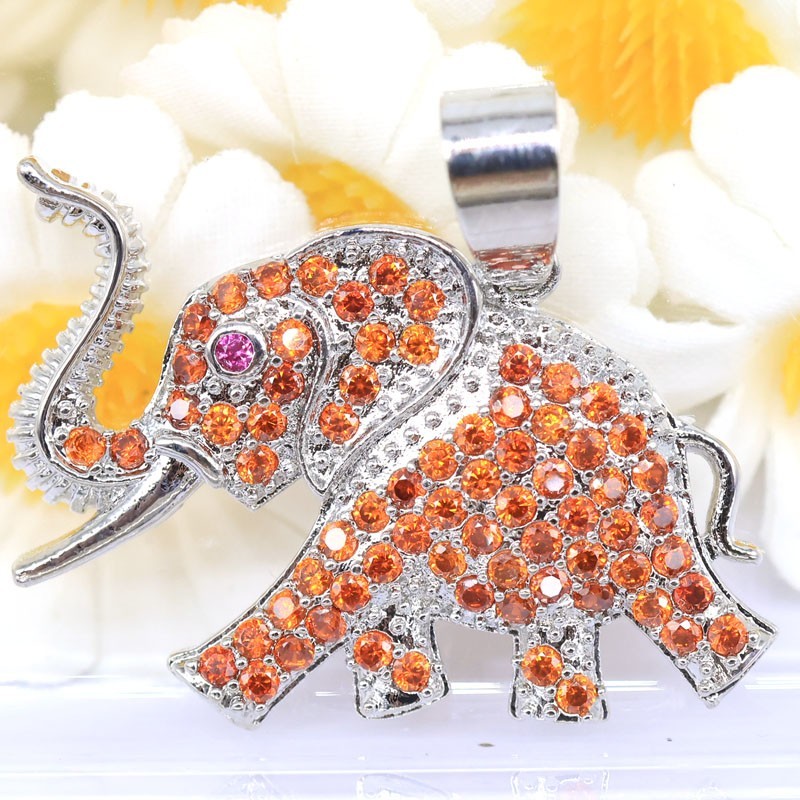 Buy 2 Get 1 Free Elephant Orange Spessartine Garnet Tourmaline Silver Pendant