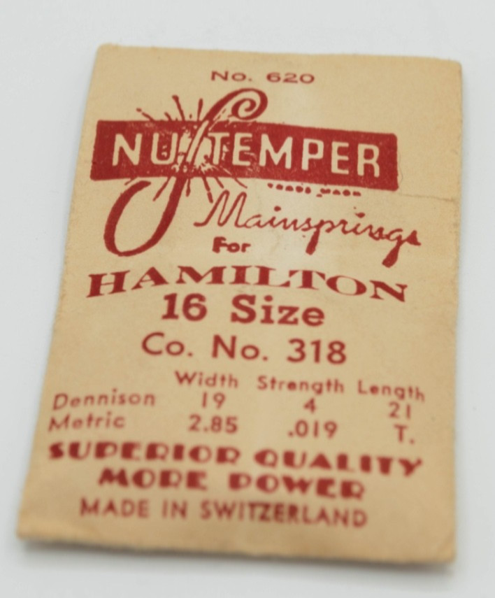 NuTemper No 620 Mainspring Hamilton 16s Co 318 Swiss NOS Watch Part