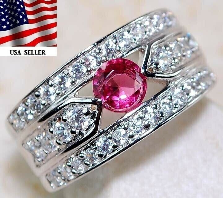 3CT Heat Treated Rubellite Tourmaline 925 Solid Sterling Silver Ring Sz 6 UB3-8