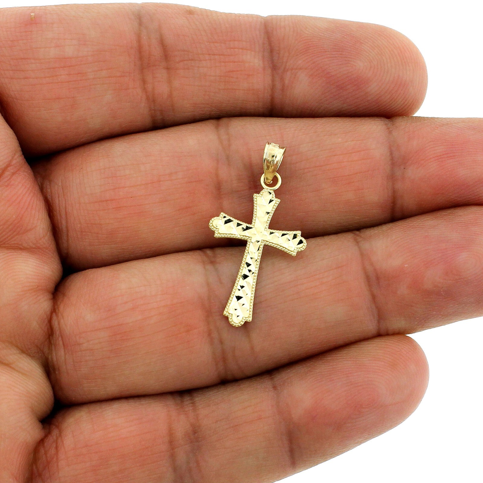 Mens Real 10K Yellow Gold Small Diamond Cut Cross Charm Pendant, 10KT Gold