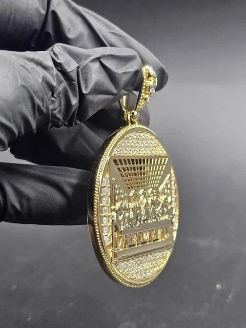 2.20Ct Round Cut Real Moissanite Men’s Medallion Pendant 14K Yellow Gold Plated
