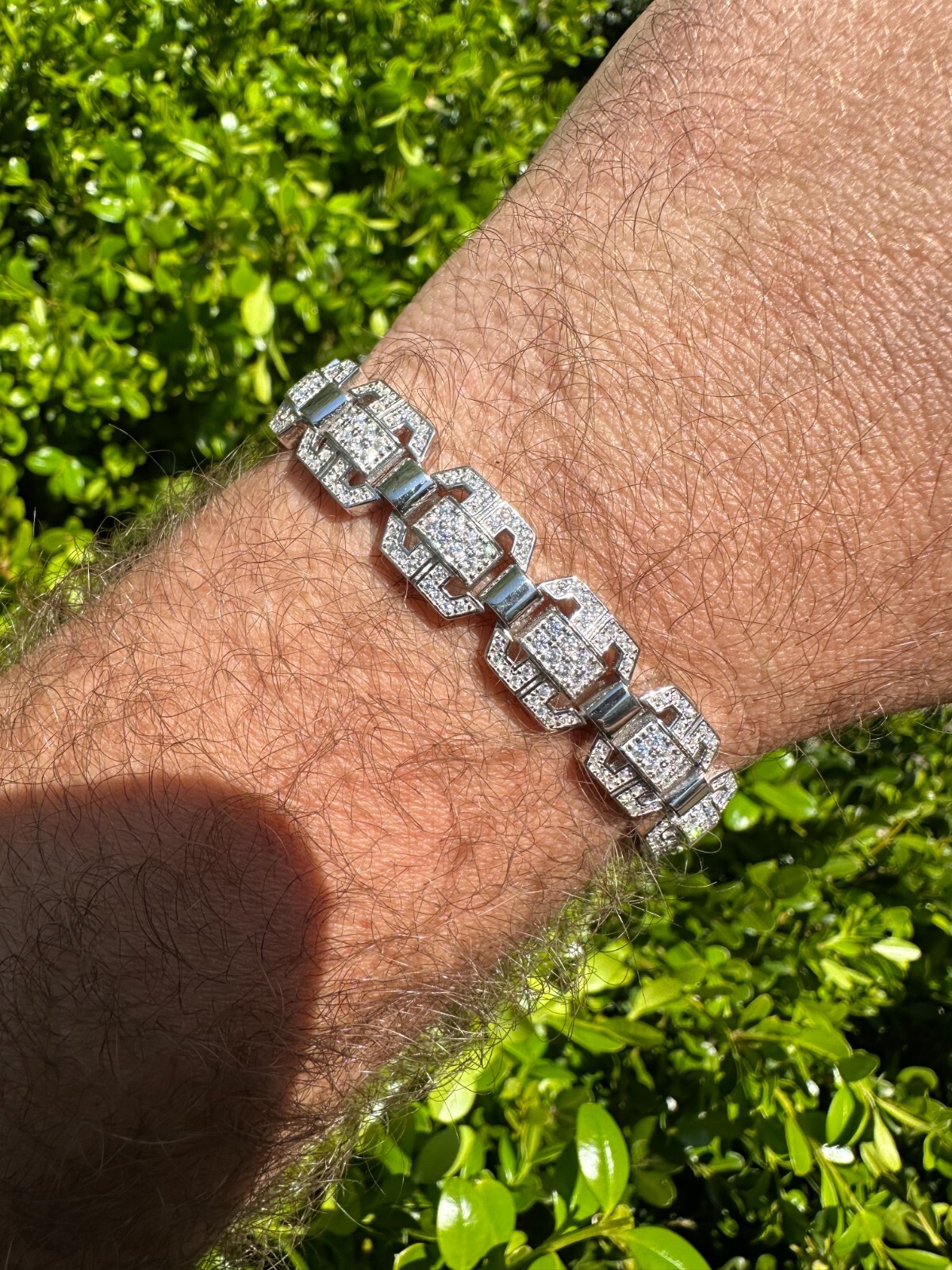 Men’s Moissanite Custom Link Real 925 Sterling Silver Bracelet Passes Tester