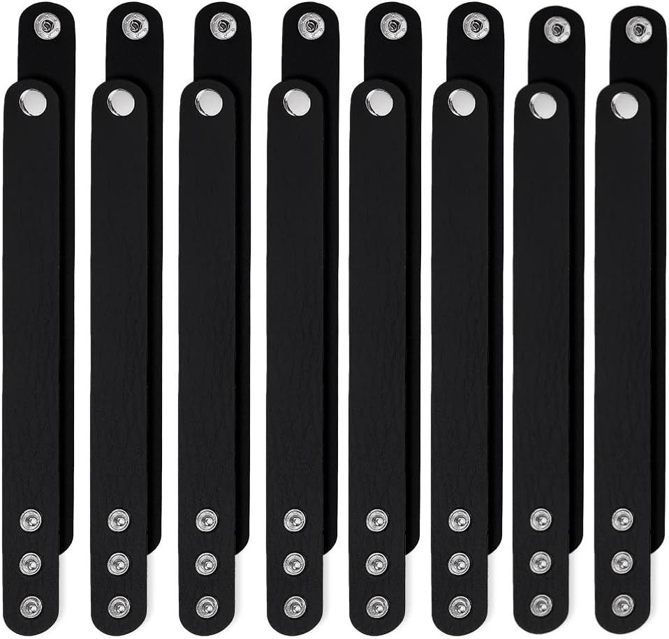 12Pcs Plain Punk Leather Bracelets, Black Snap Bracelets, Blank PU Leather Cuff
