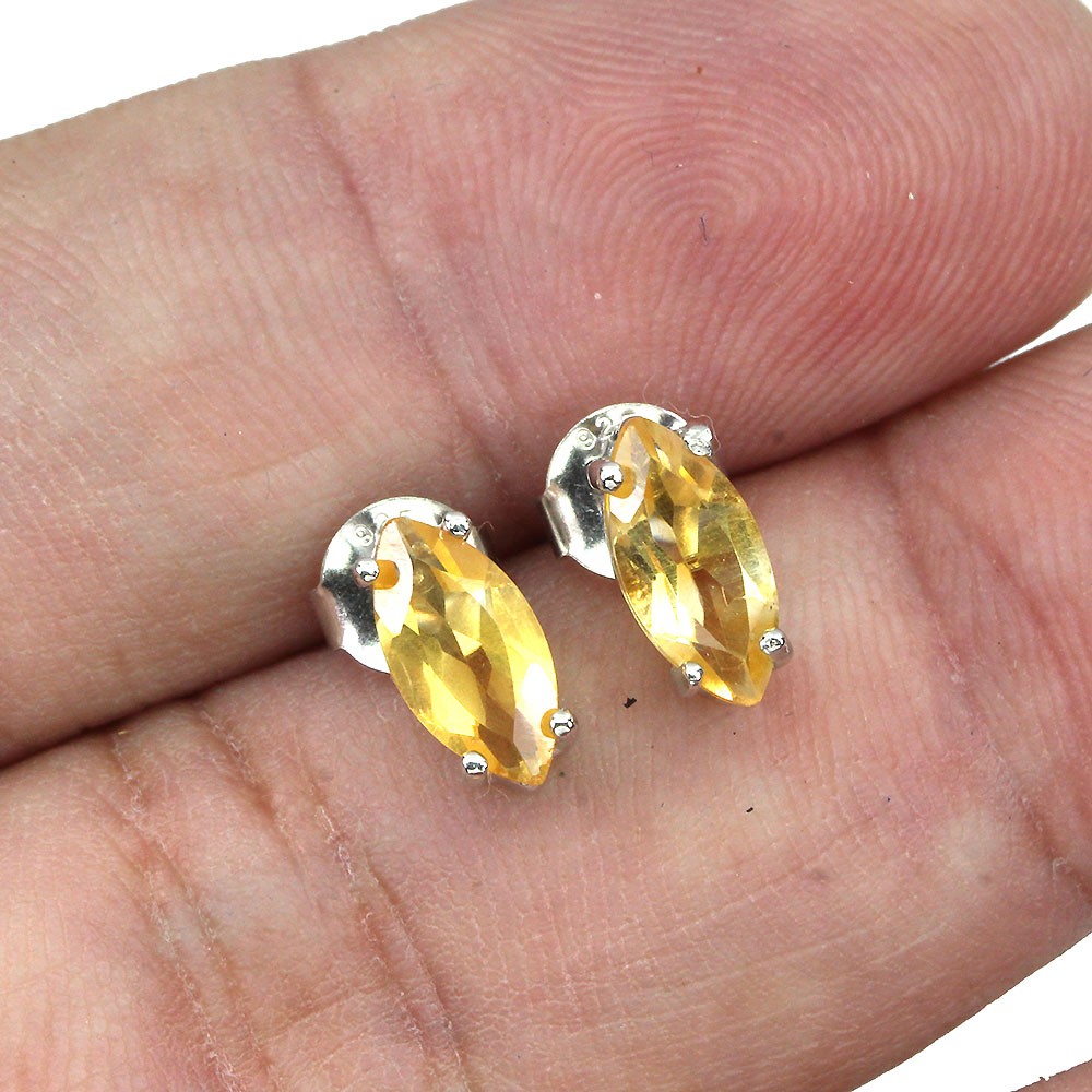 Summer 925 Silver Earrings Marquise Citrine 10x5mm Natural Gemstone Jewelry 🌸