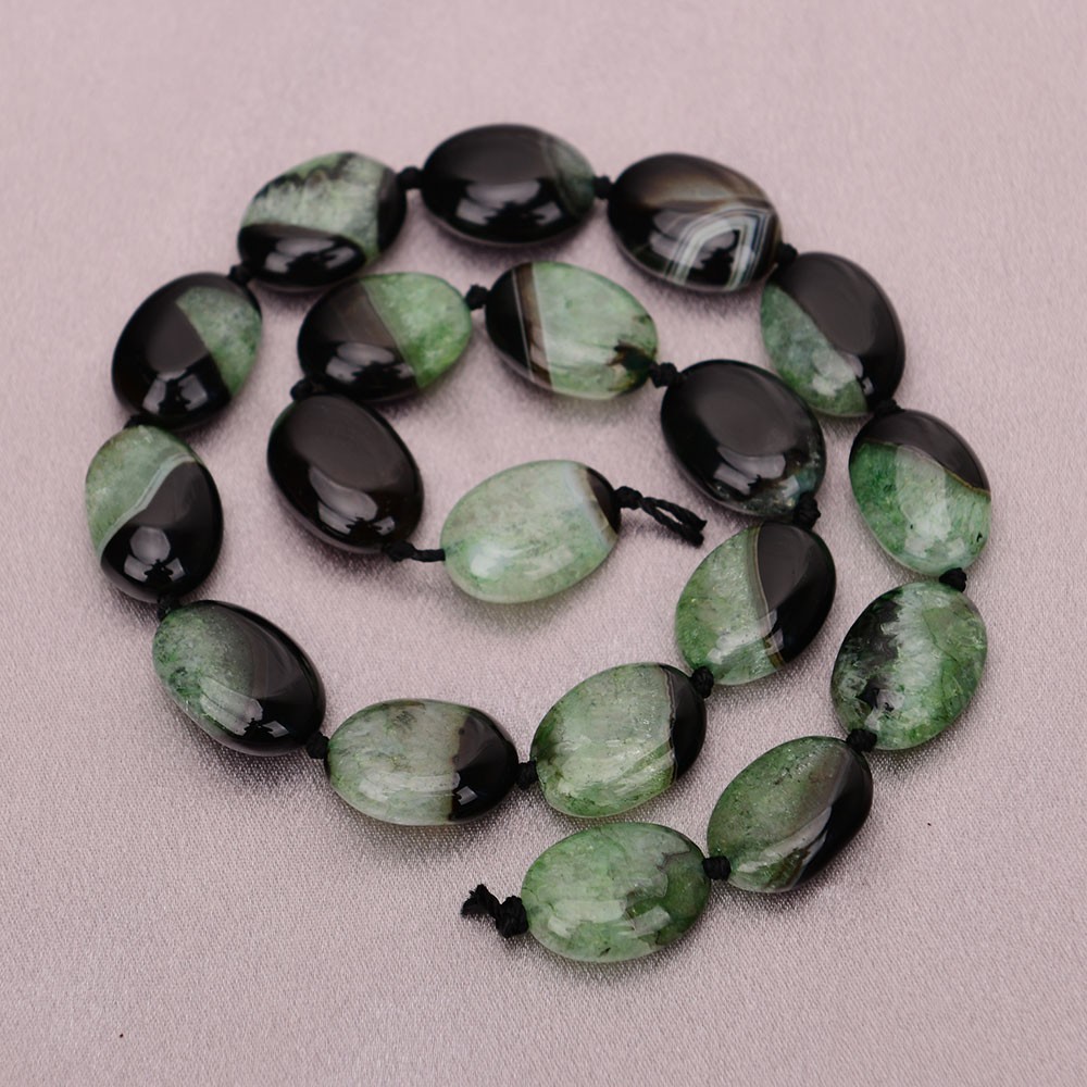 16” Natural Stone Multi color Green Black Agate Oval Gems Slab Loose Beads DIY