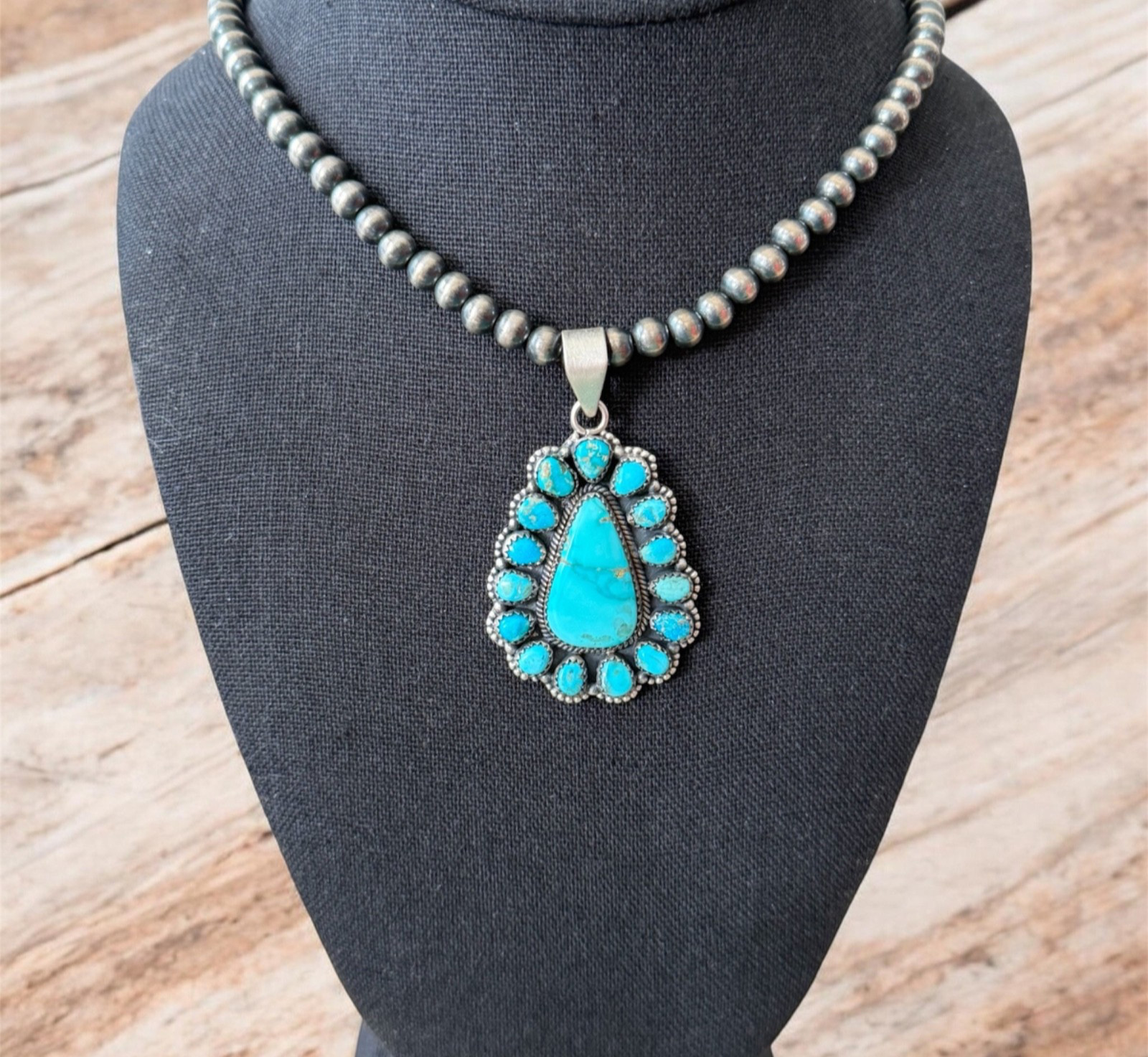 Sierra Bella Turquoise Statement Cluster Pendant Sterling Silver 2”+