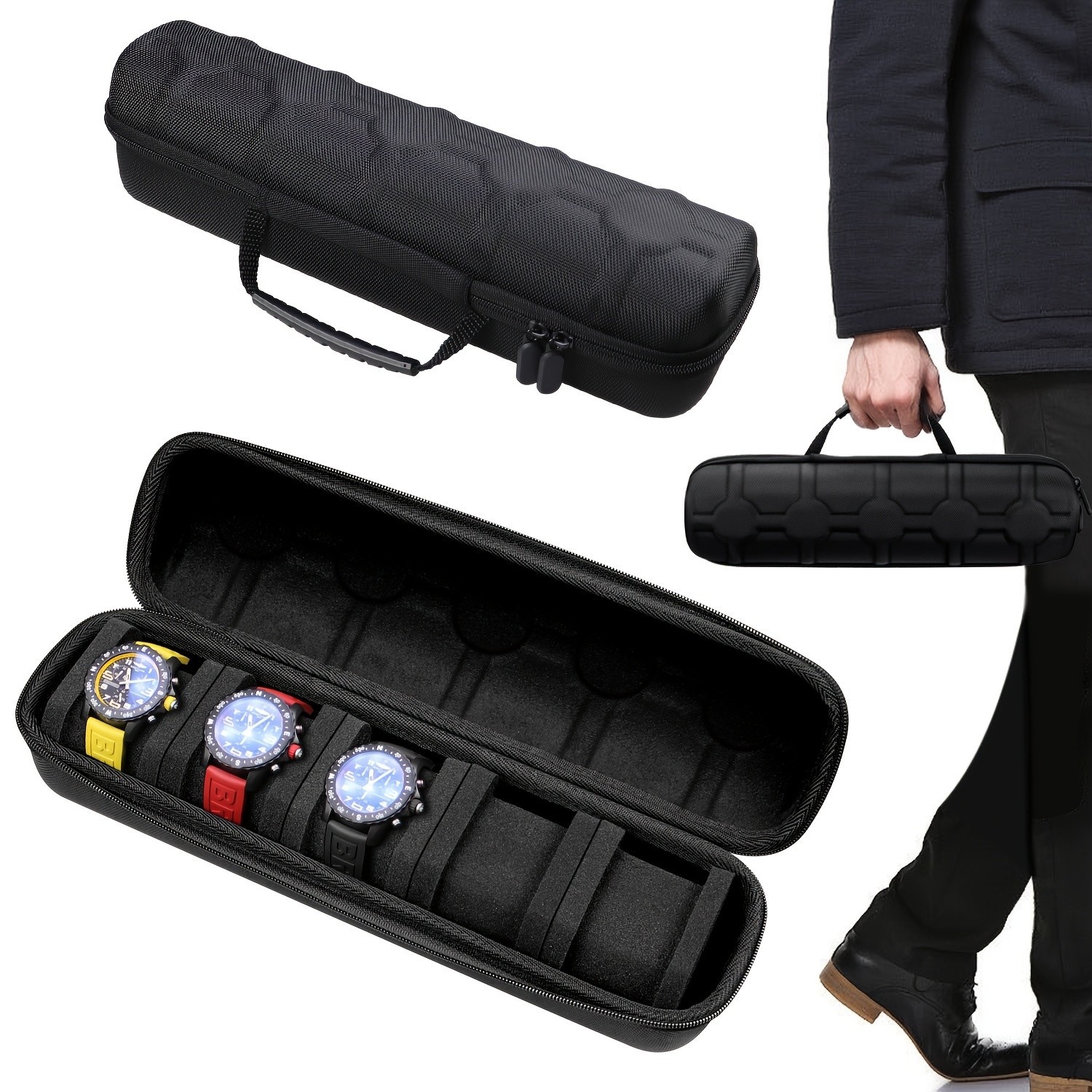 Travel Watch Case 5 Slot Roll Organizer Hard Shell Storage Box Display Pouch Bag