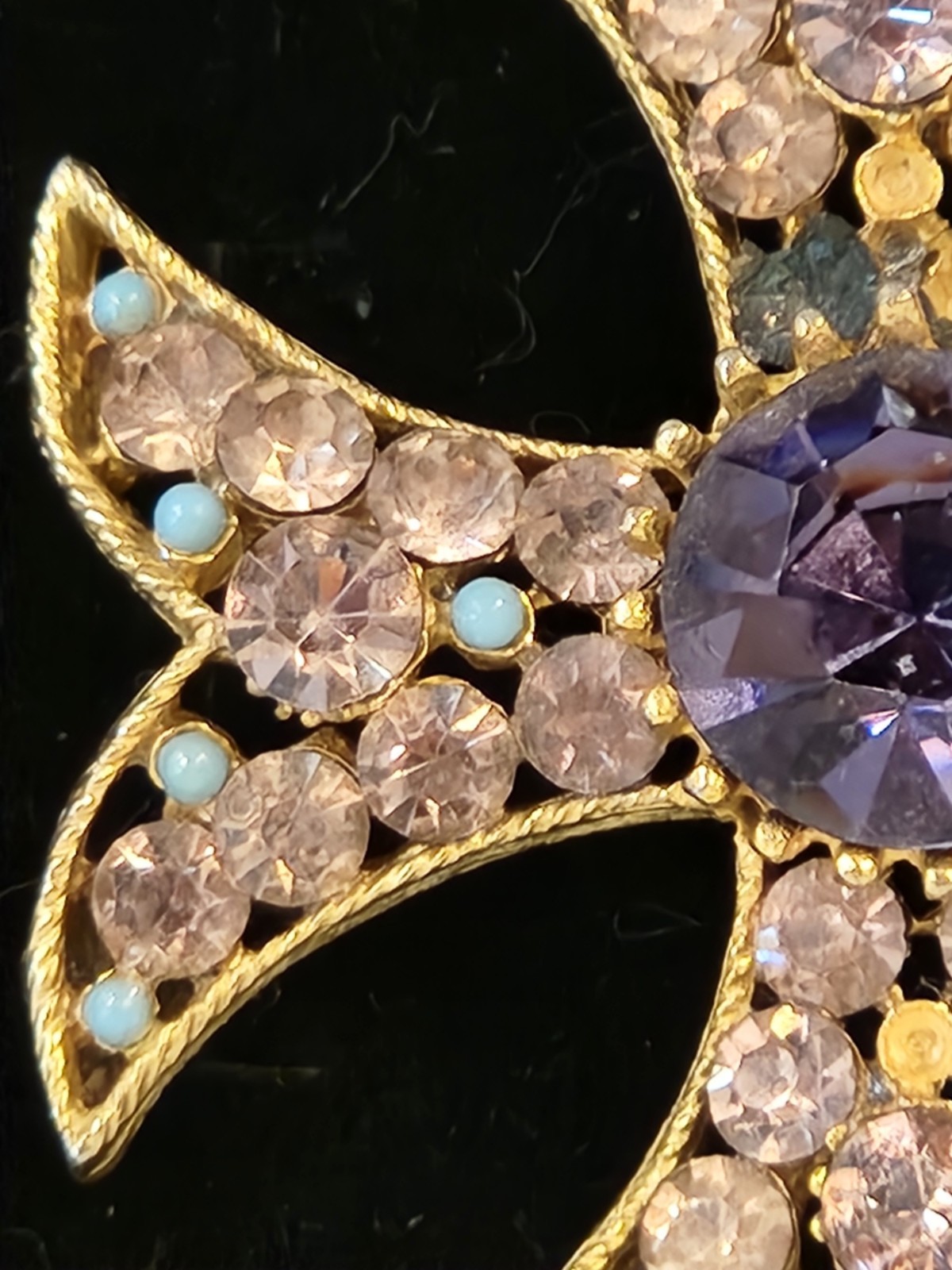 Vintage Signed BSK Maltese Cross Pendant Slide Purple Rhinestone As Is 2 inch