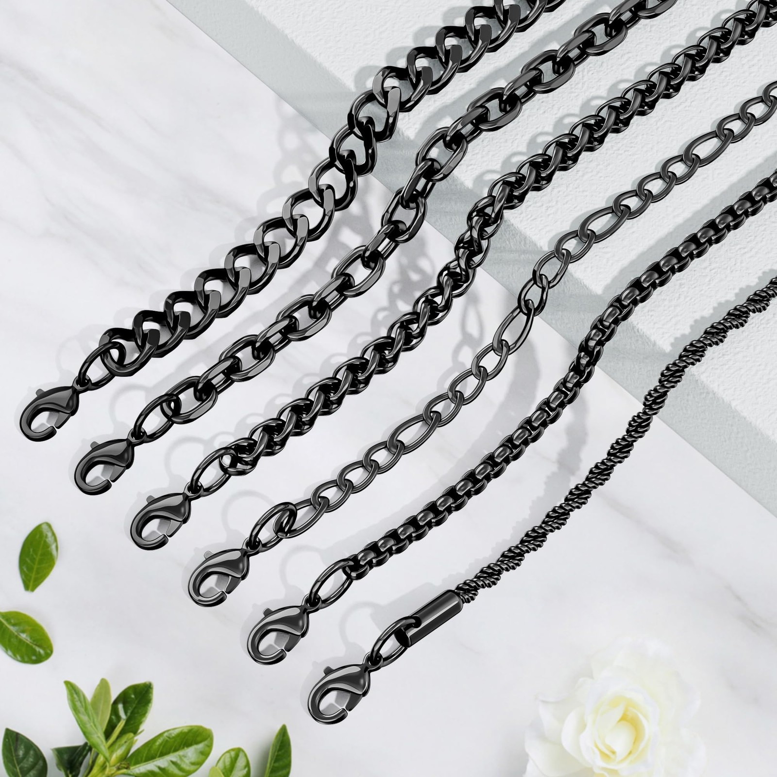 6PCS Stainless Steel Bracelets for Men, Silver Gold Black Sturdy Cuban Link B…