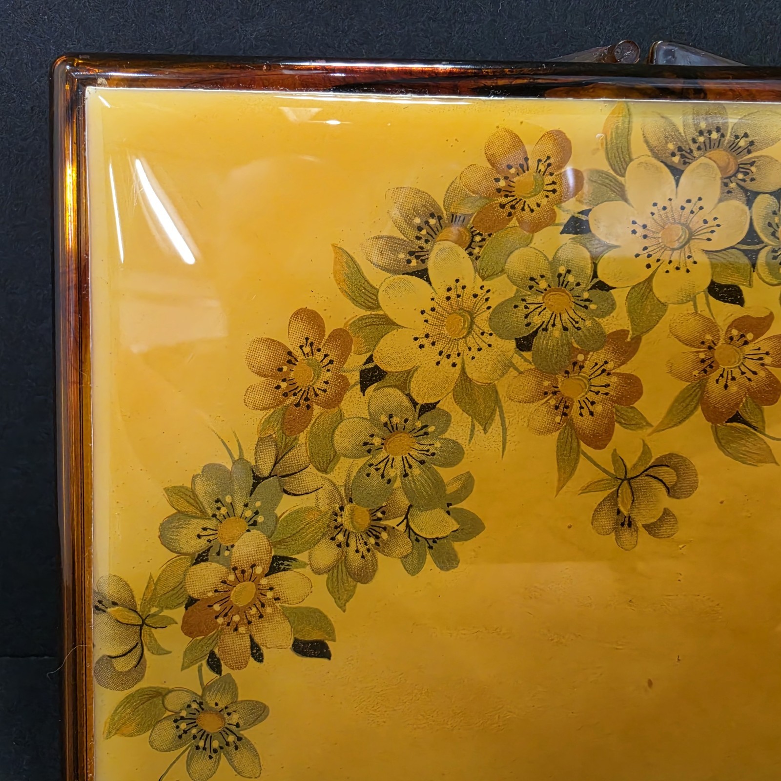 Vintage 1970s Mustard Yellow Floral Lucite Acrylic Jewelry Box Valet Tray…