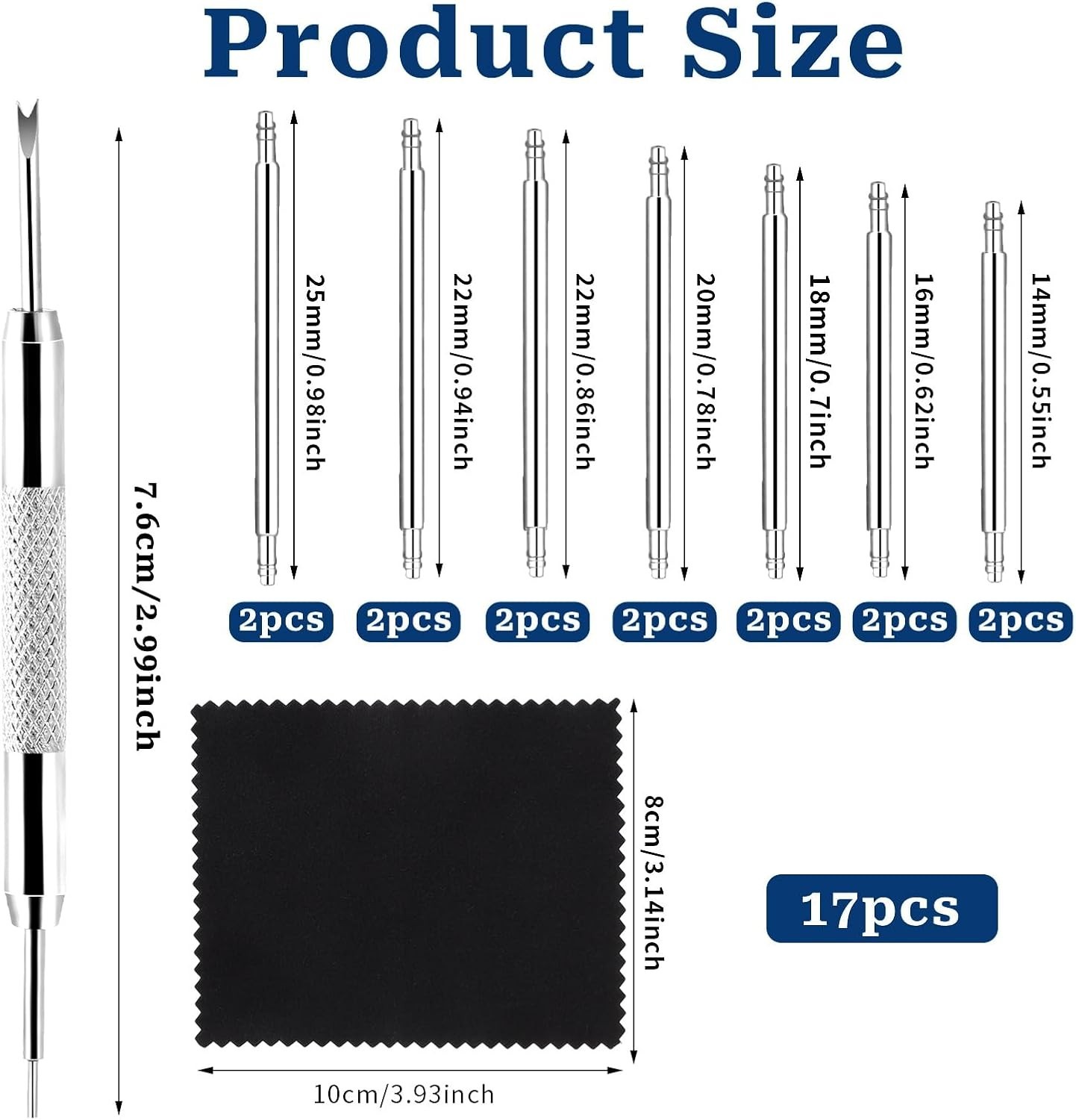 Durable Watch Strap Pins Replacement Set: 14mm to 25mm Length Options Included