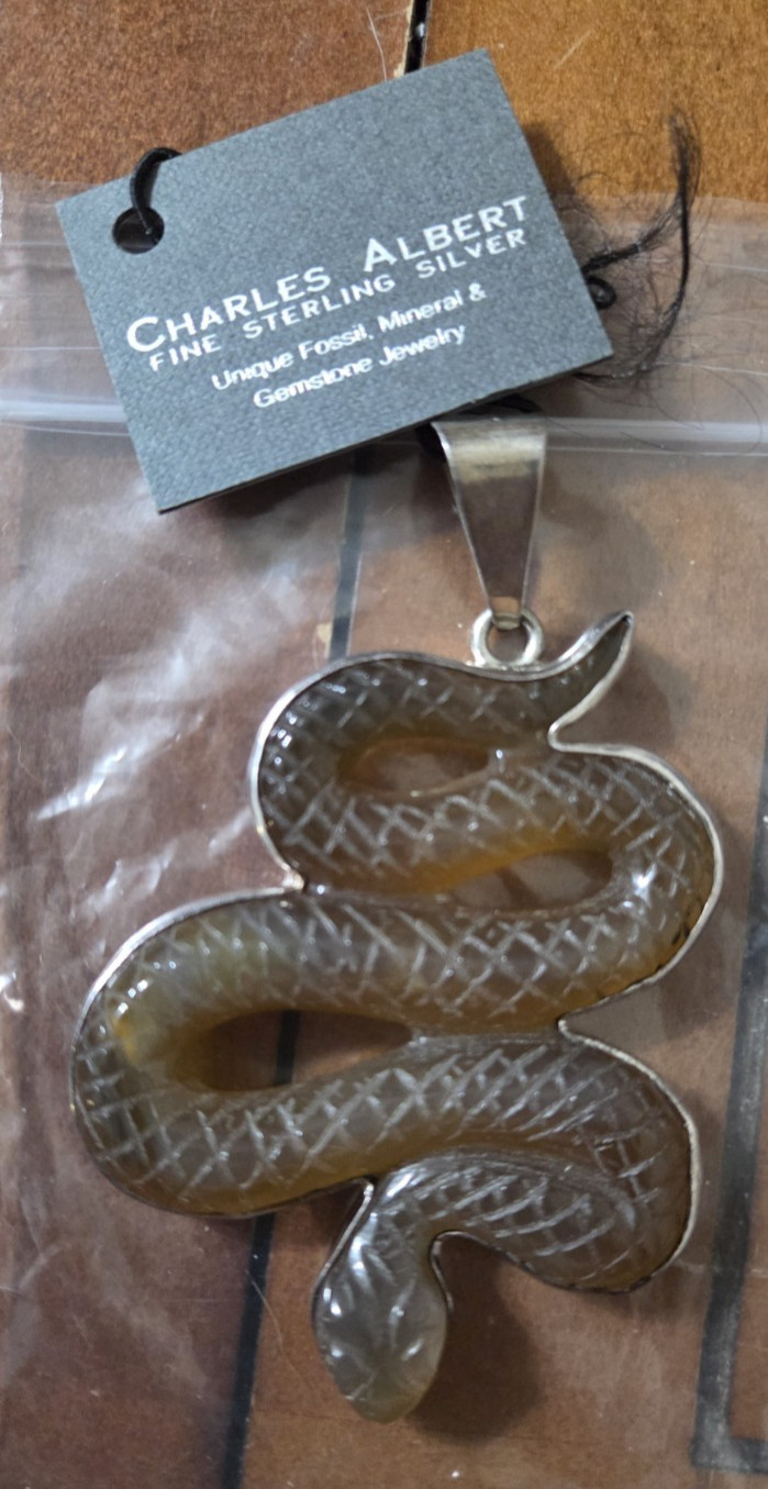 Vintage Charles Albert Sterling Silver Carved Snake Pendant 45 grams