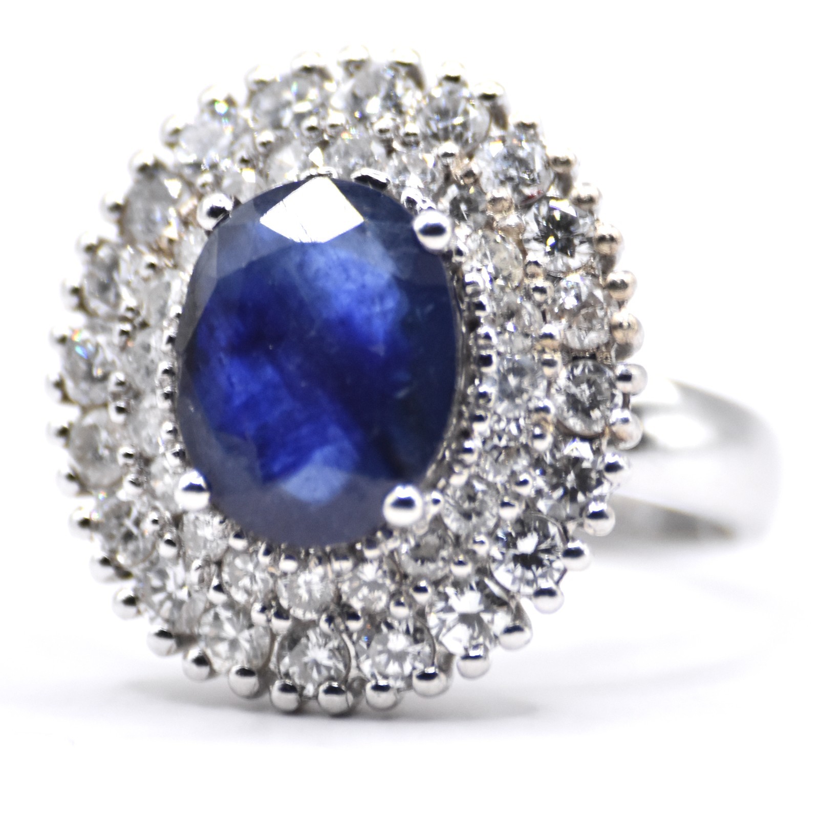 3.80cts IGI Certified Natural Diamond 14k White Gold 6gr Blue Topaz Ring