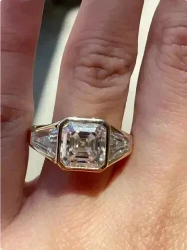 2.30Ct Asscher Cut Real Moissanite Women’ Wedding Ring Yellow Gold Plated Silver
