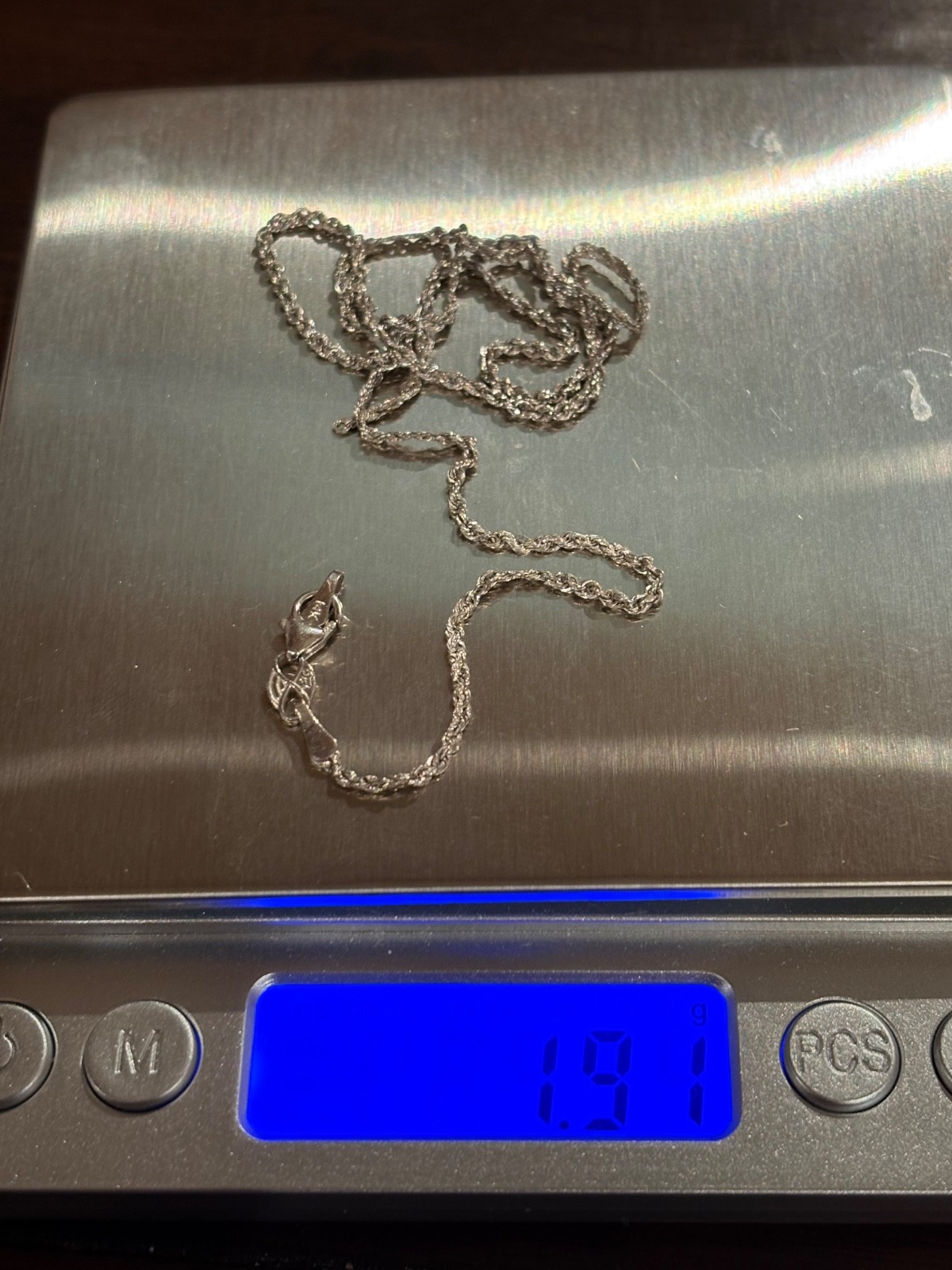 Broken 14K Gold Rope Chain Necklace 16.5” 1.91g Marked Bolivia Scrap Repair