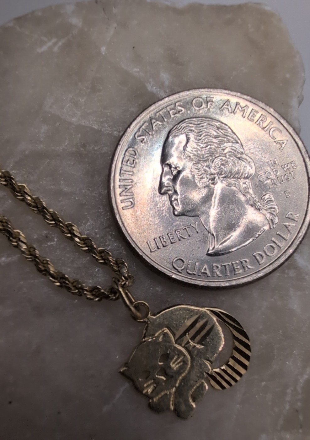 VTG 14k Cat Pendant | 10K Yellow Gold Rope Chain Necklace 18 Inch 3.17 total g