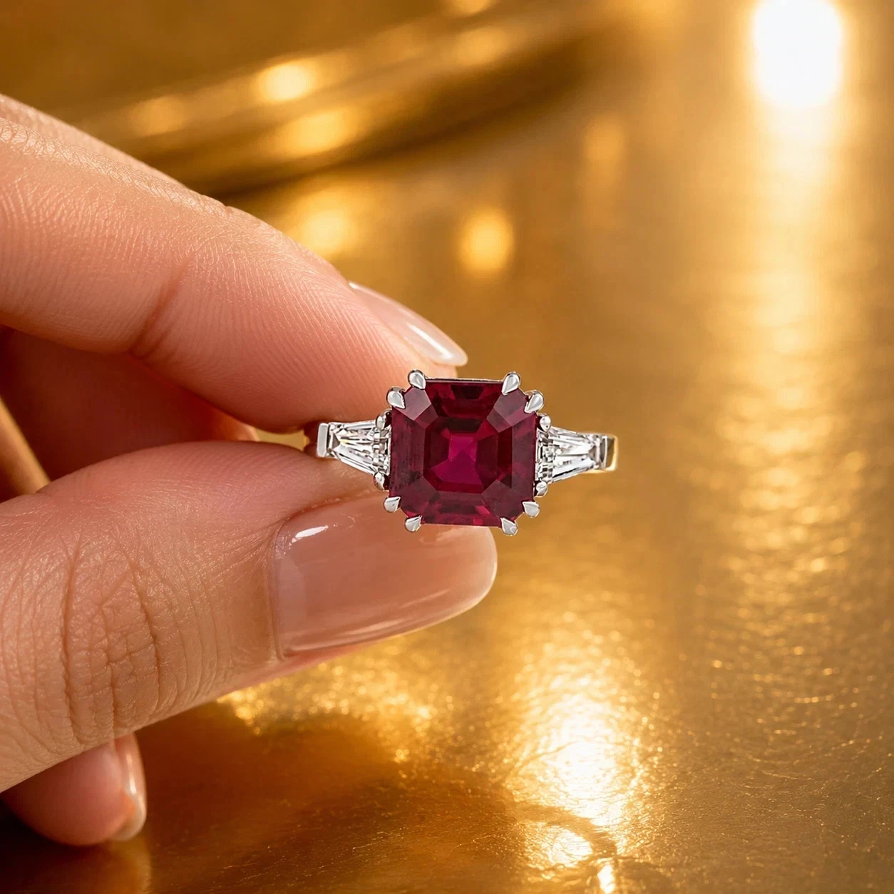 5.80 Ct Asscher Cut Natural Red Ruby & Diamond Engagement Ring 14K White Gold