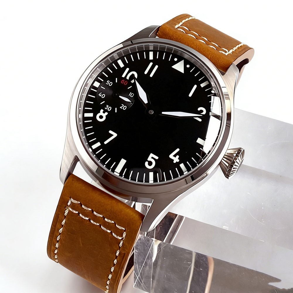 42mm Sterile Black Dial Luminous ST3600 hand winding 6497 mechanical mens watch