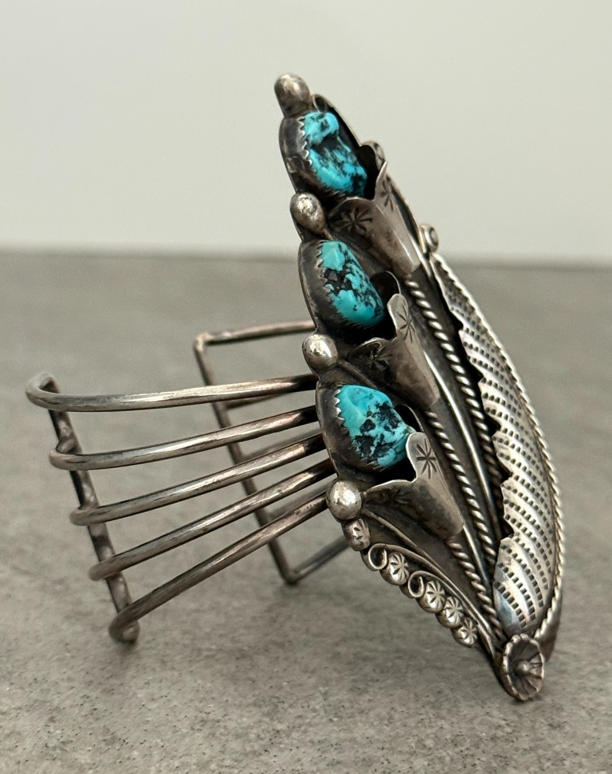 Vintage Navajo Turquoise Sterling Silver BLOSSOM Bracelet 6.7 in