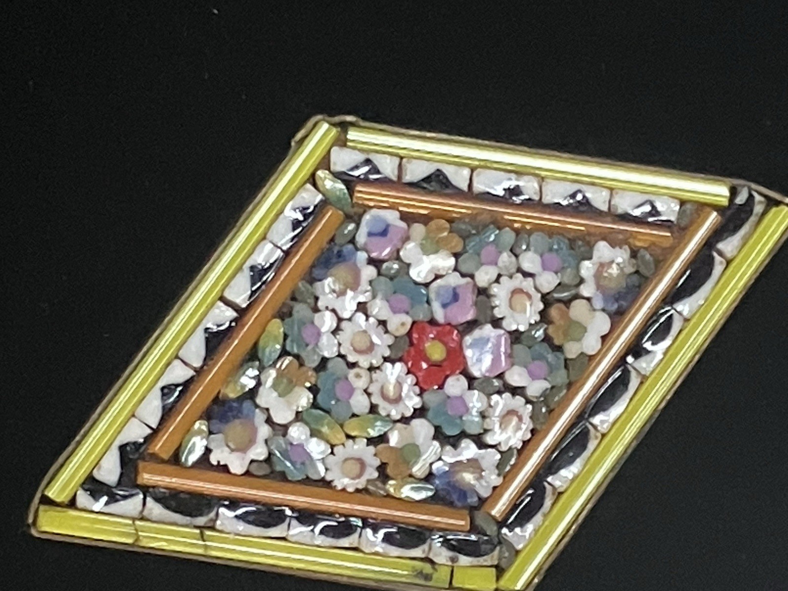 Vintage Micro Mosaic Pin In vibrant Colors Made in Italy