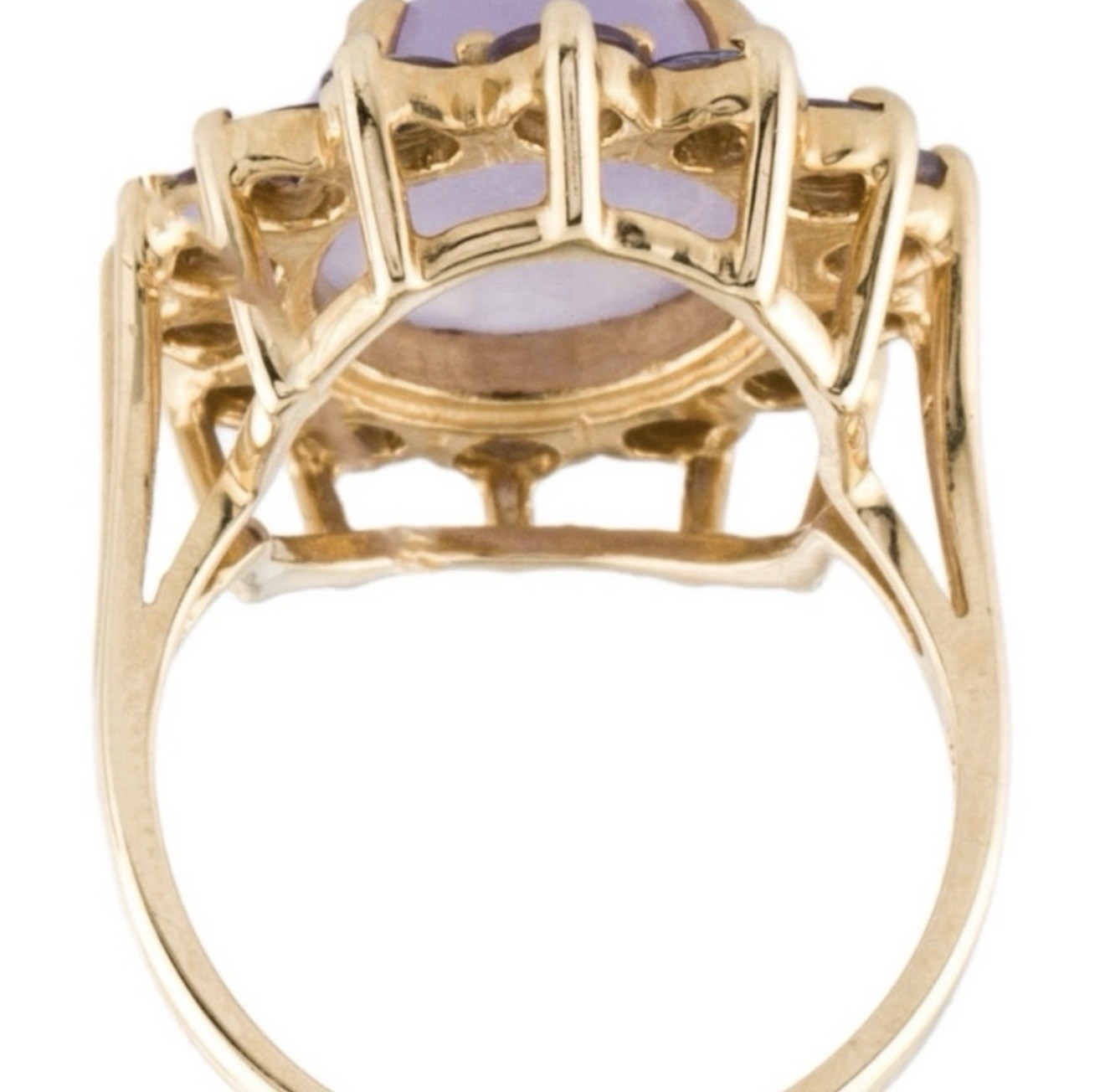 14K Gold 5.59ct Center Purple Jade & 1.12 CTTW Tanzanite Gemstone Ring size 5.5