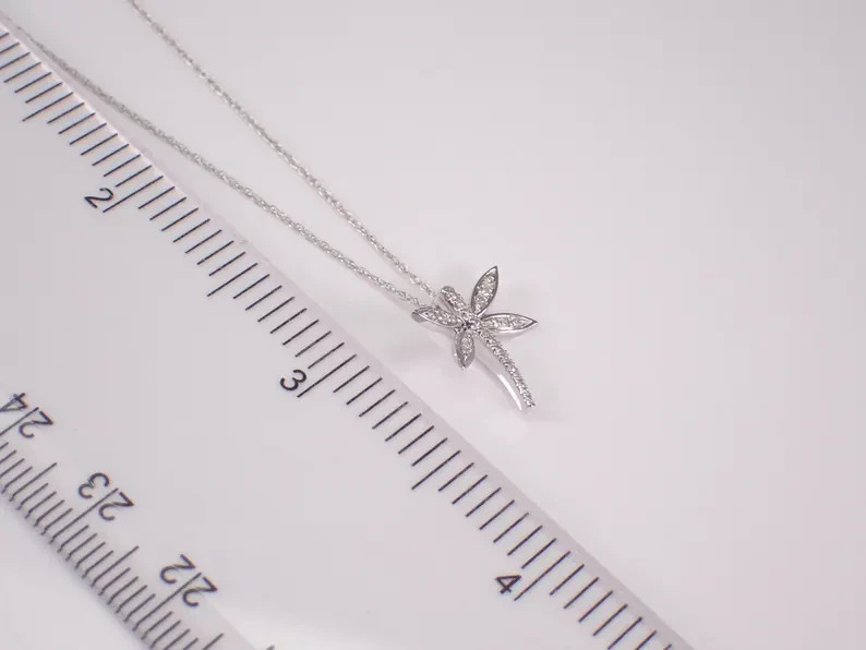 0.12Ct Round Cut Tester Pass Moissanite Dragonfly Pendant 14K White Gold Plated