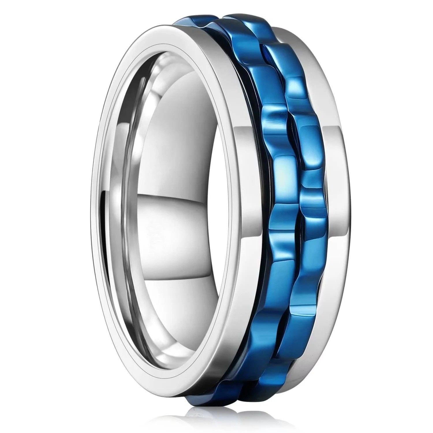 Anti Stress Stainless Steel Ring For Men Gear Chain Rotating Anxiety Relief
