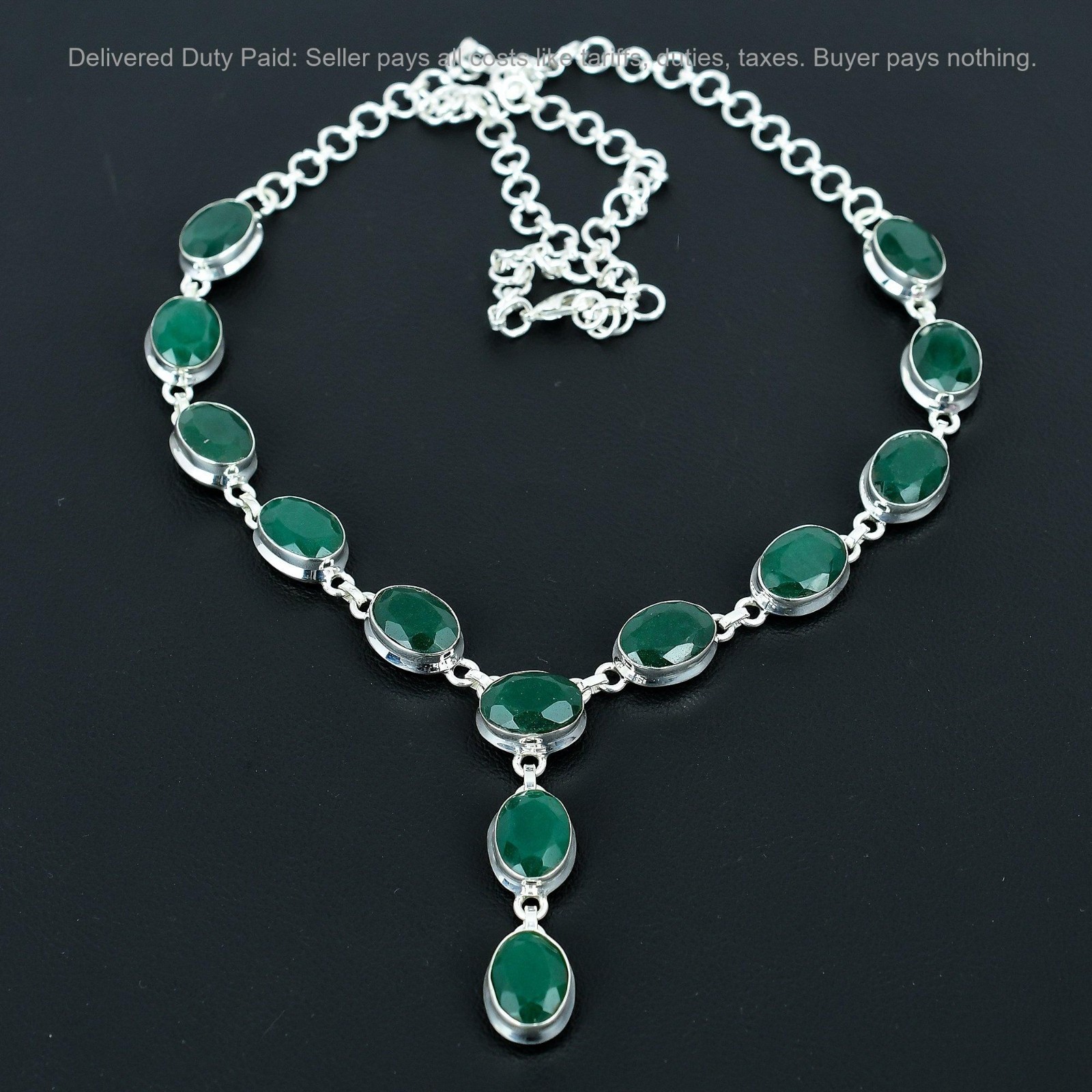 925 Silver Zambian Emrald Stone Elegant Chain Sister Wedding Necklace Jewelry