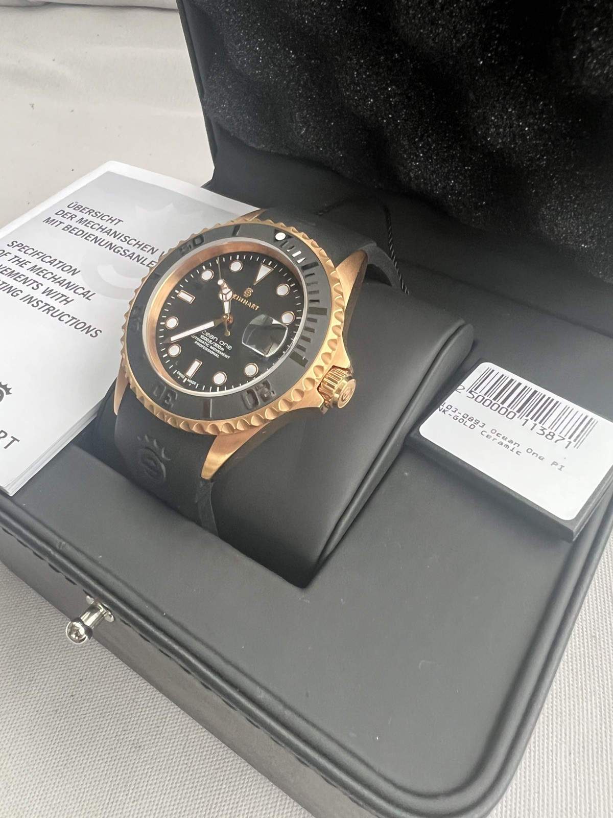 Steinhart Ocean One PINK GOLD 42mm Black Silicone Auto Swiss Dive Watch 103-0893
