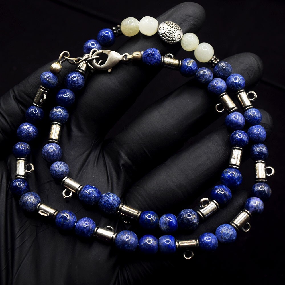 190.00 Cts Awesome Massive Lapis Lazuli &Aventurine Beaded Necklace VK 36 E655