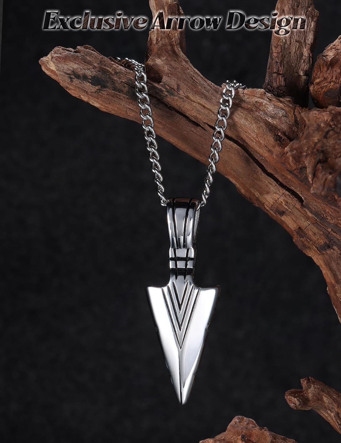 Stainless Steel Pendant Necklace for Mens Cool Spearpoint Arrowhead Pendant Chai