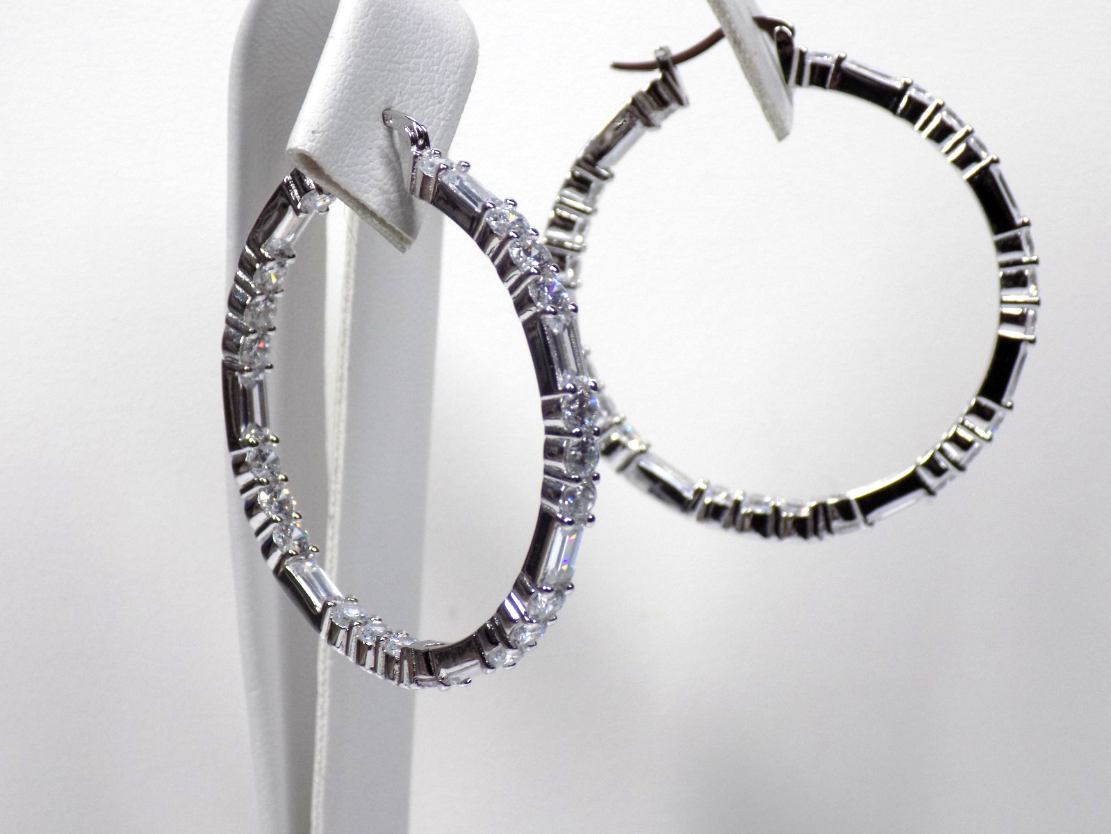 925 Sterling Silver Cubic Zirconia Hoop Earrings Inside Outside White Colorless