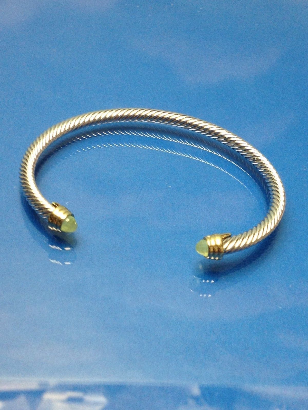 DESIGNER INSPIRED BANGLE SILVER FINISH GOLD CRYSTAL TIPS CLASSIC CUFF BRACELET