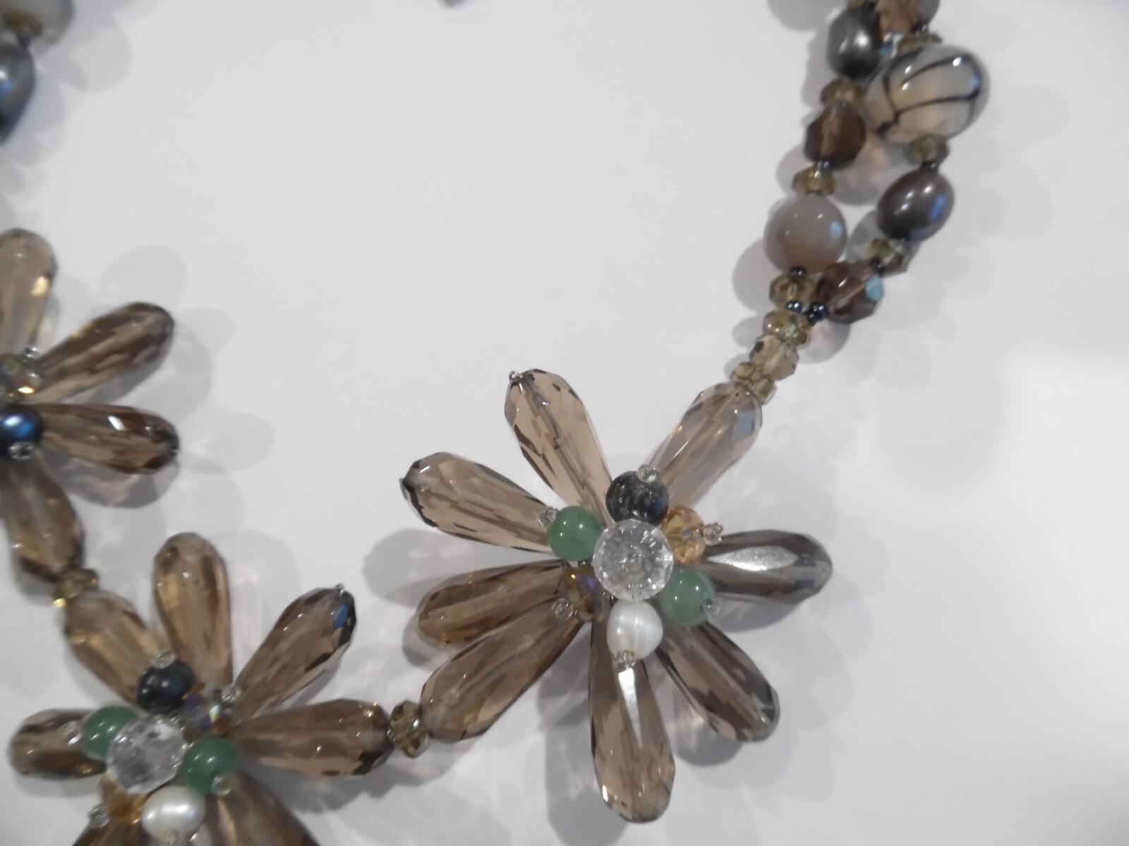 Beaded Cluster Statement Necklace Gemstone and Crystal Art Glass- Gorgeous! Wow!