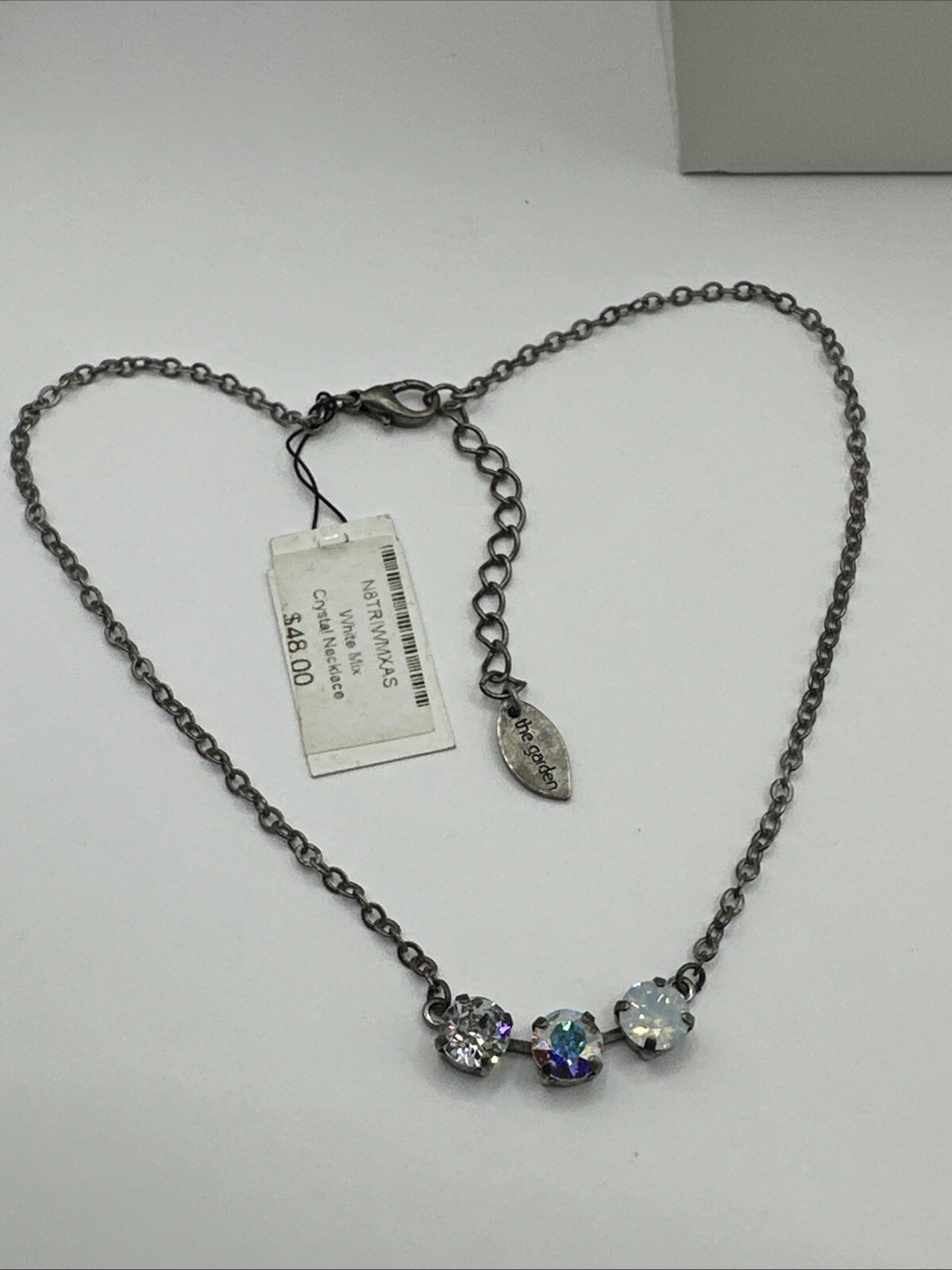 Silver Tone Cup Chain Triple Pendant Opaque AB Rhinestone Pendant 16-18.5 NWT