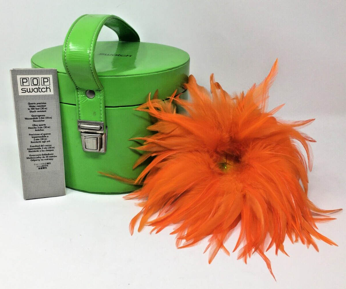 Vintage Swatch Orange Feather Pop Watch PMZ105 w/Case and New Battery