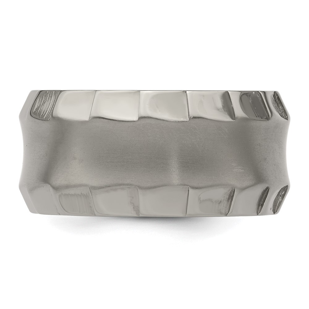 Titanium Faceted Edge Brushed Polished 12mm Concave Band Ring Size 10 for Men’s