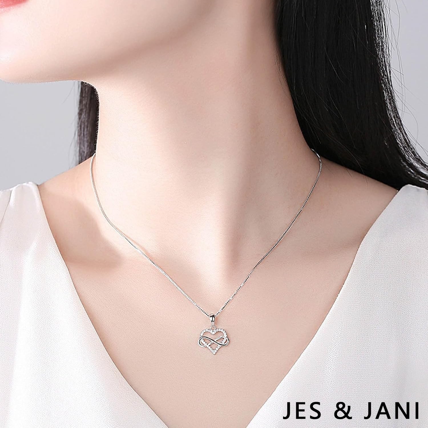 JES & JANI Infinity Heart Necklace for 16″ Chain with 2″ Extender, Silver