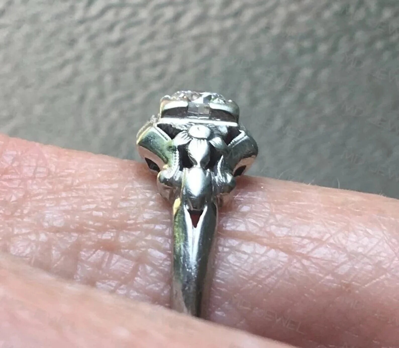 1/2 CT White Round Cut Simulated Diamond Antique Style Art Deco 925 Silver Ring