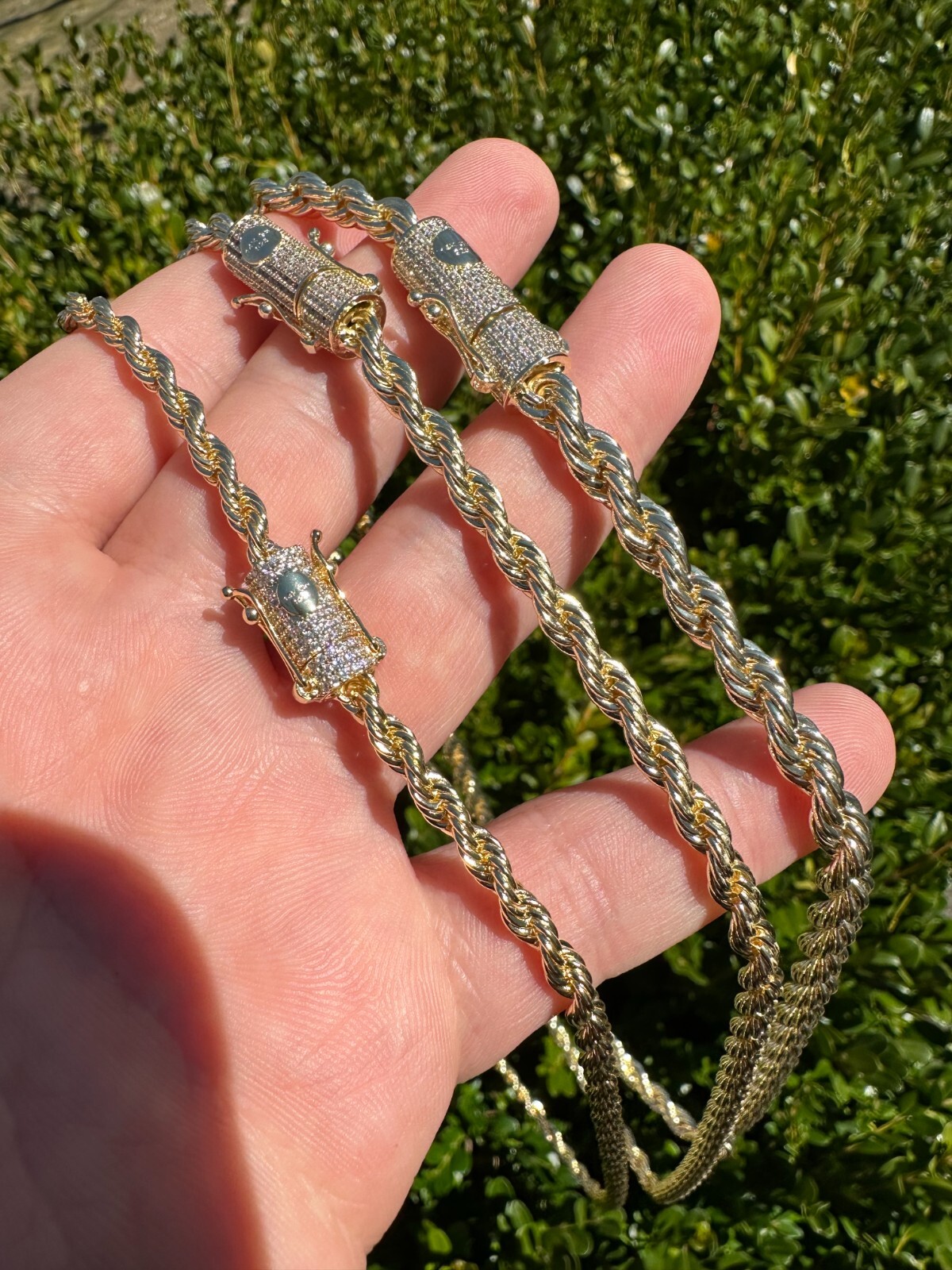 Iced MOISSANITE Clasp 14k Gold Over Stainless Steel Rope Chain Necklace Bracelet
