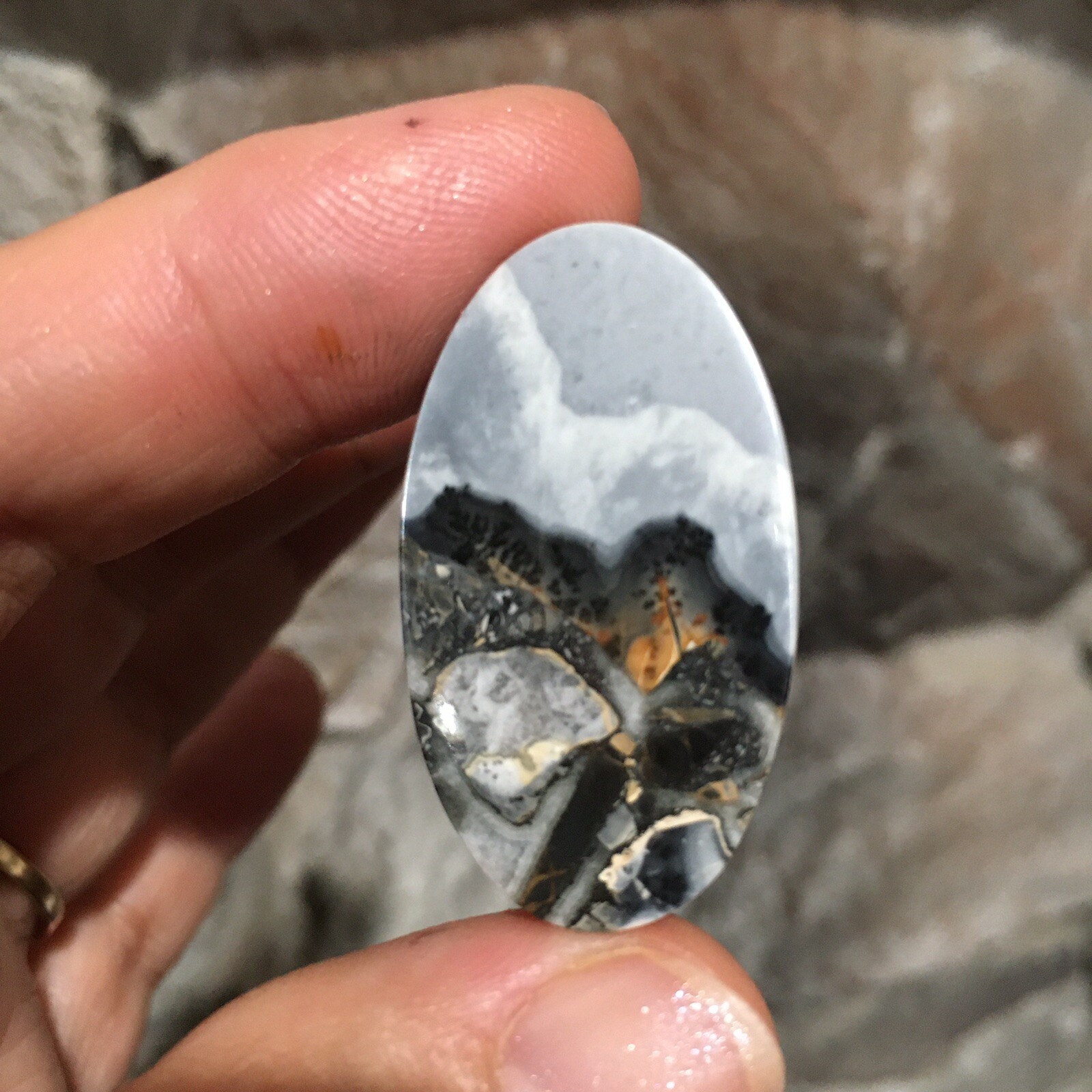 35.7×20.6×4.8mm Fine Maligano Jasper Oval Cabochon Collectors Picture Stone