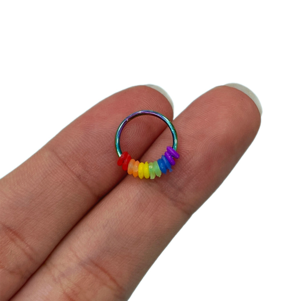 Septum Clicker Hoop Ring 16G with Pride Rainbow Removable Orings Nose Ear Nipple
