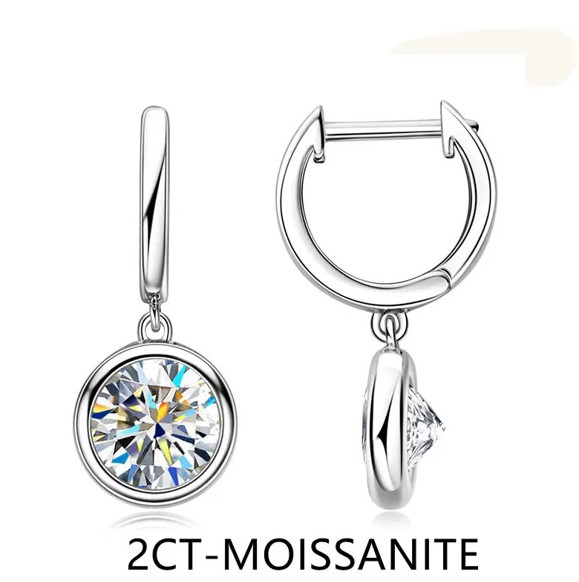 2CT 4CT Round Bezel Moissanite Drop Earrings 925 Sterling Silver Dangle Earring