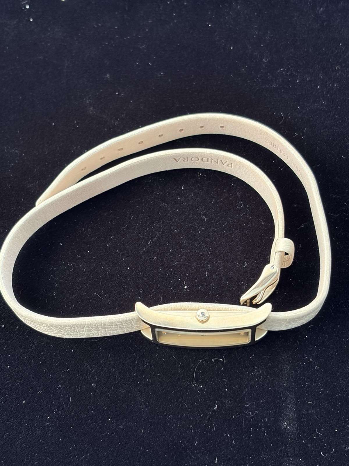 Pandora Double Oblong 18K Gold Plated Watch with Beige Leather Strap – 812019LG