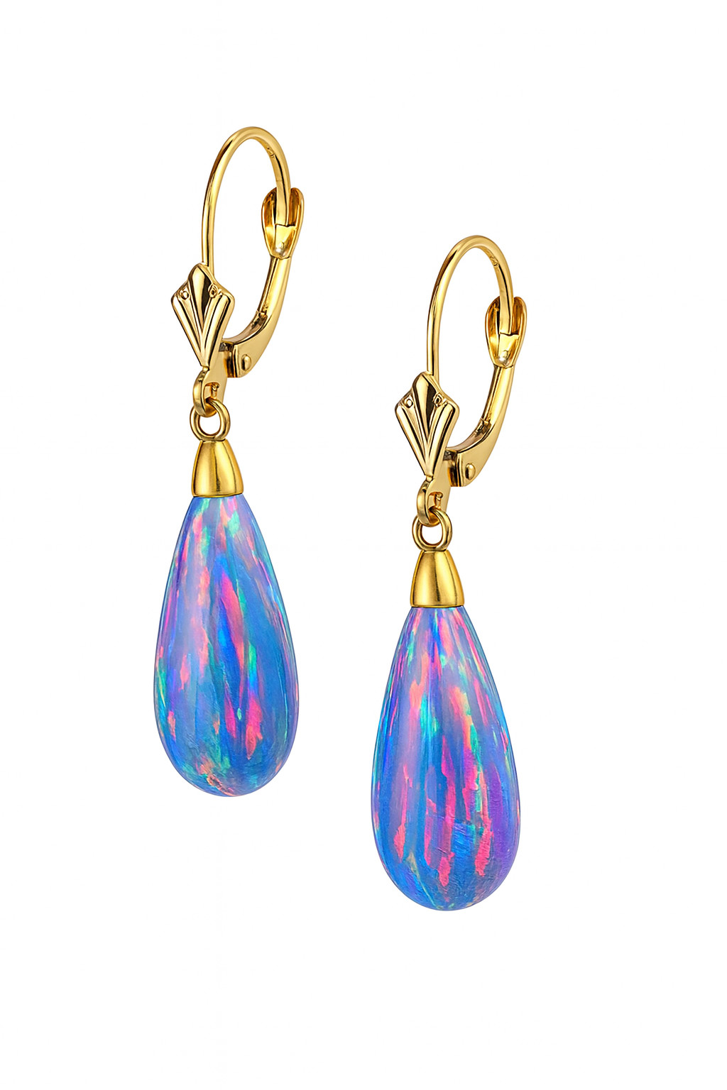 14k Yellow and White Gold Purple Opal Leverback Earrings